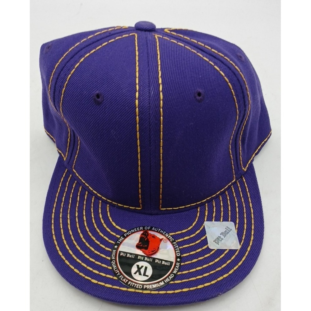 Plain Purple pit bull Gold Stitch Flat Fitted Size XL Hat Cap Los Angles Laker